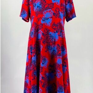 Anthropologie HD in Paris Women's Theodora Floral Midi Dress Red Blue 16